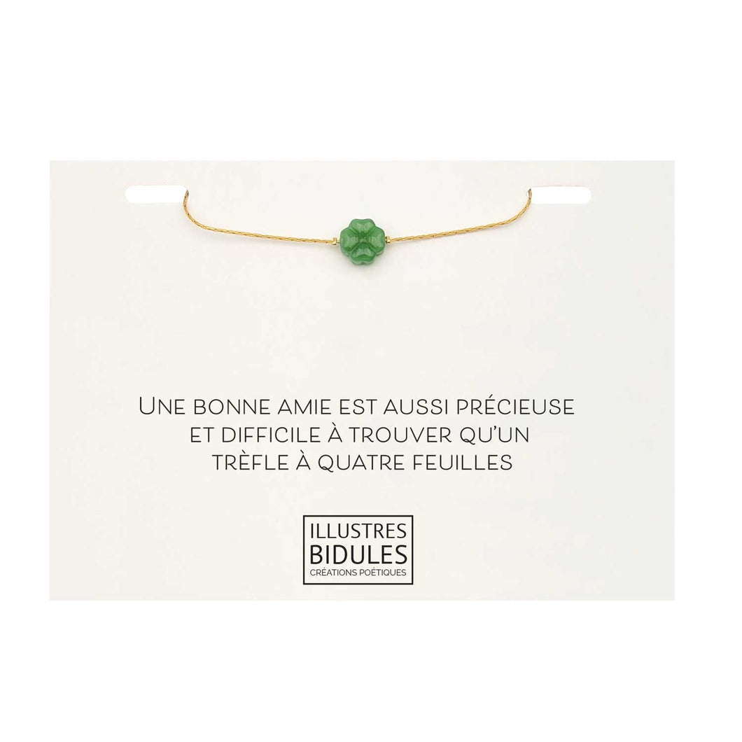 Illustres Bidules Bracelet Isadora trèfle vert  ou blanc - Doré