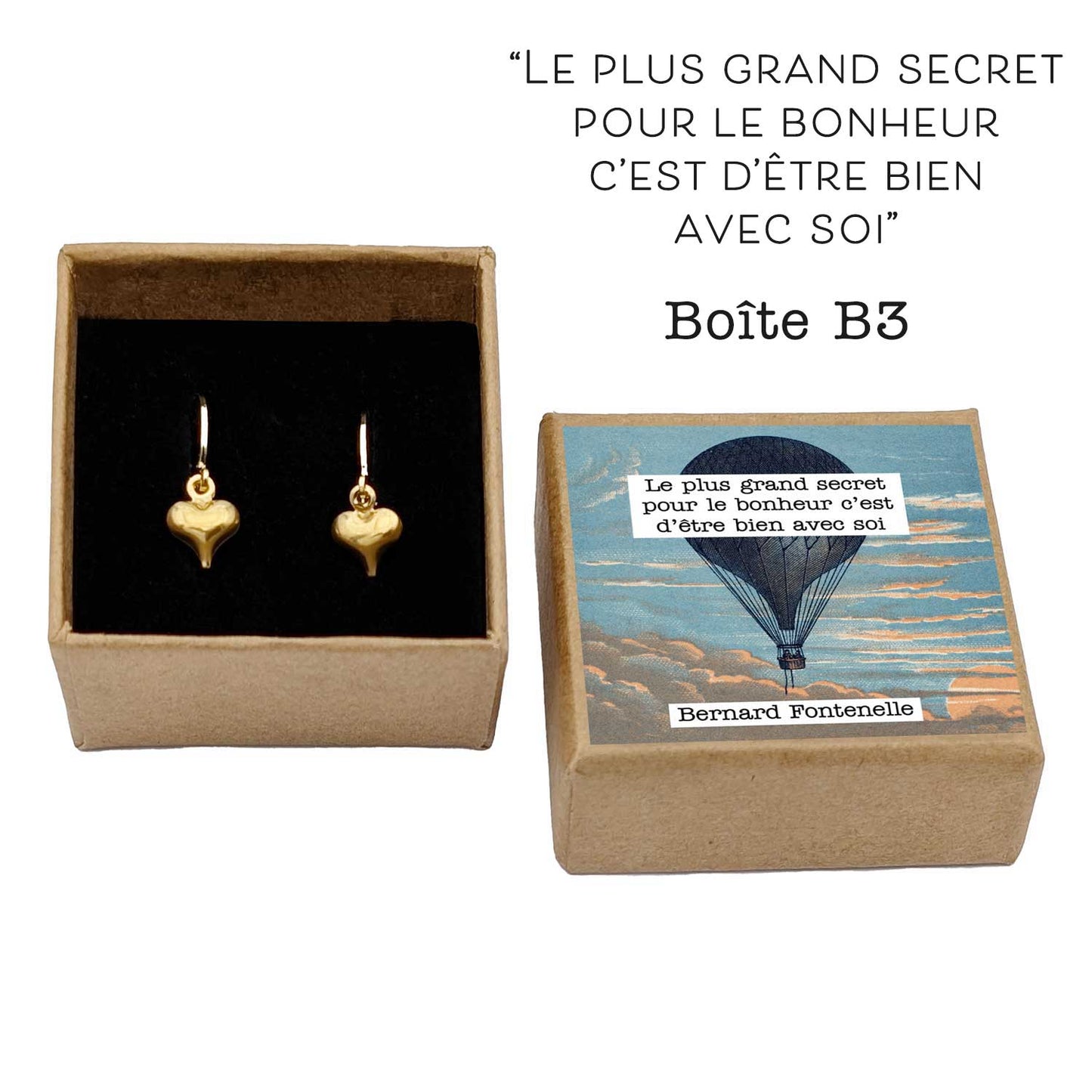 dormeuses acier inoxydable doré avec pendentif petit coeur