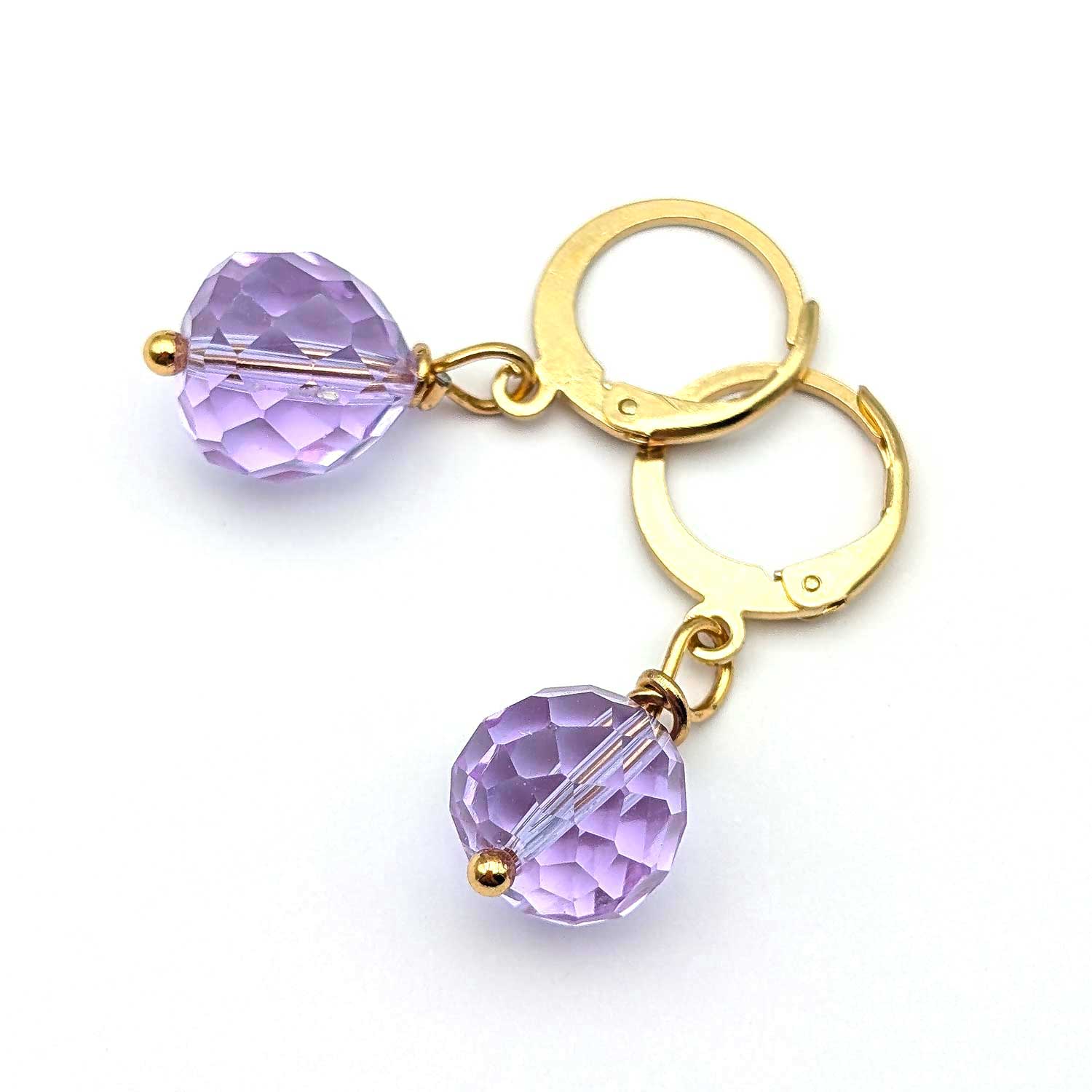boucles d'oreilles violette perle à facette fait en france