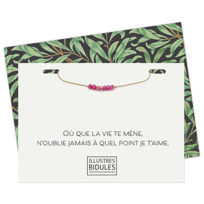 Cadeau pour dire je t'aime - Bracelet perles roses avec carte message pour quelqu'un qui part