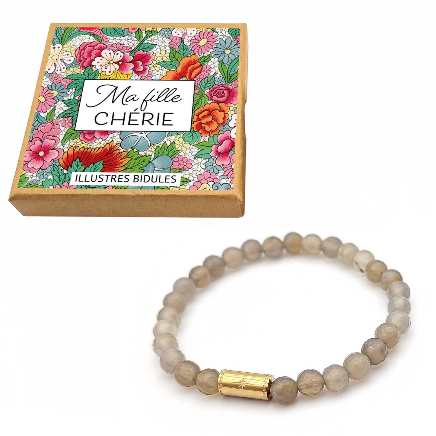 Bracelet agate grise – Ma fille chérie