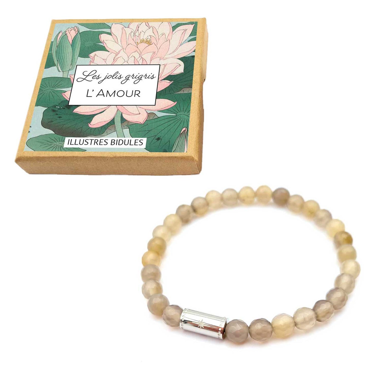 Bracelet agate grise argenté  – L'amour