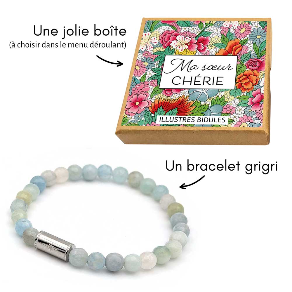 Bracelet Grigri aigue marine - argenté - Ma soeur chérie