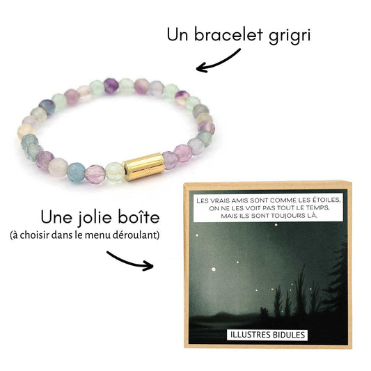 Bracelet Grigri fluorite - doré - boîte la chance