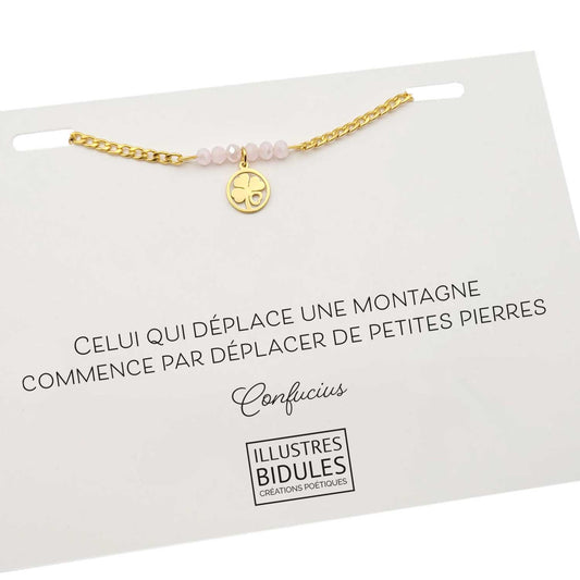 Bracelet Inox trèfle: Celui qui déplace une montagne commence par déplacer de petites pierres