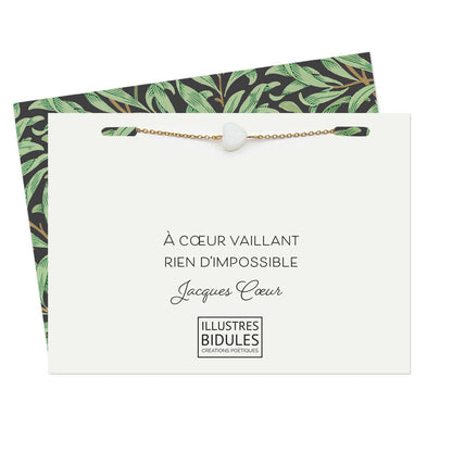 Bracelet Diane cœur blanc sur carte message « À cœur vaillant »