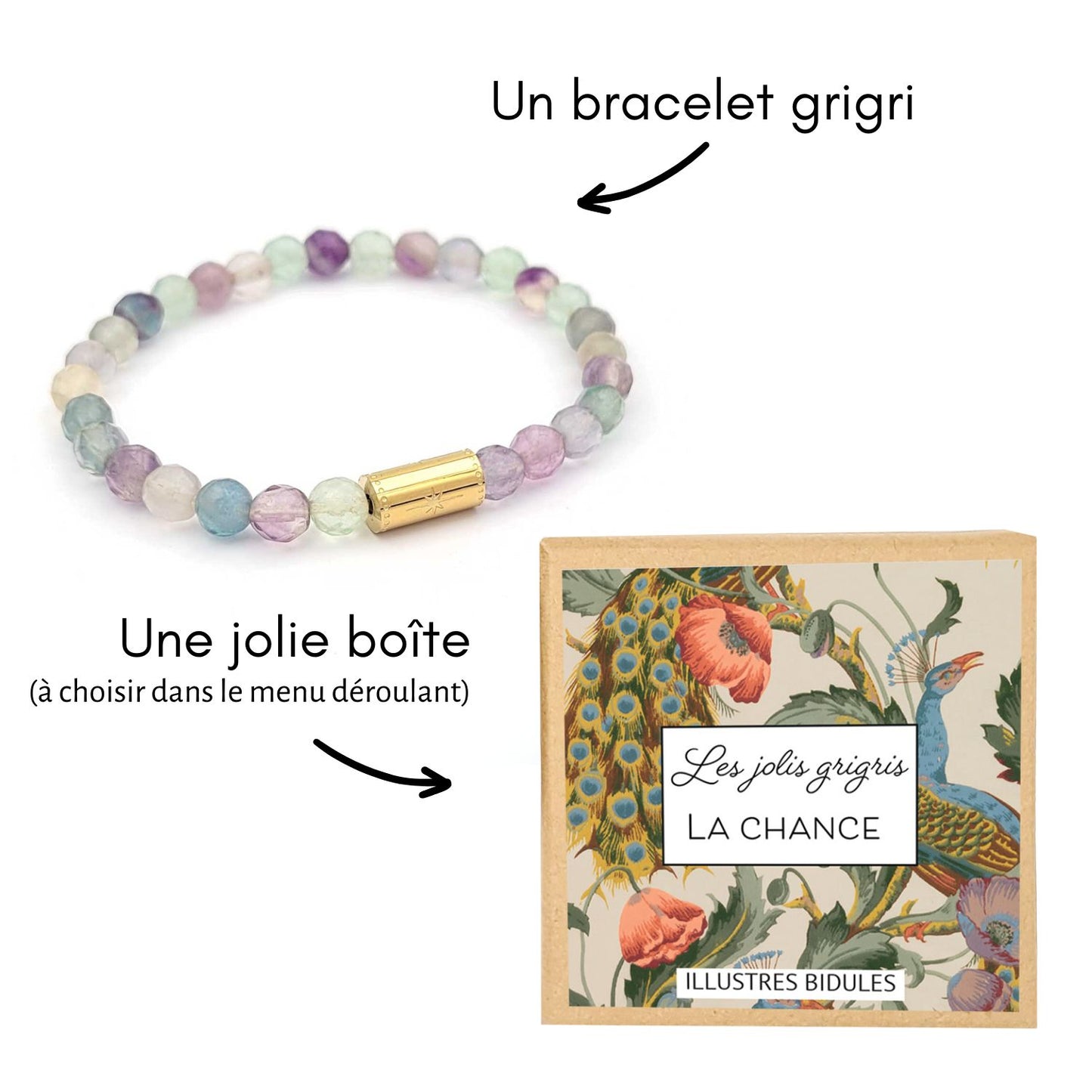 Bracelet Grigri fluorite - doré - boîte la chance