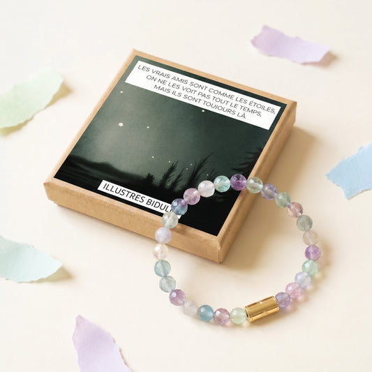 Bracelet Grigri fluorite - doré - boîte les vrais amis sont comme les étoiles