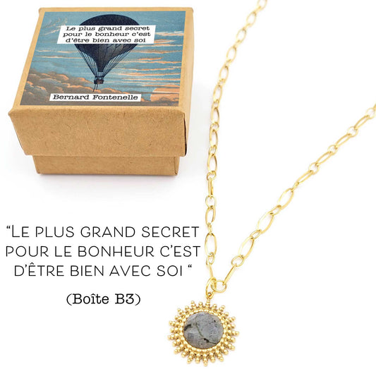 Collier Bess acier inoxydable doré labradorite