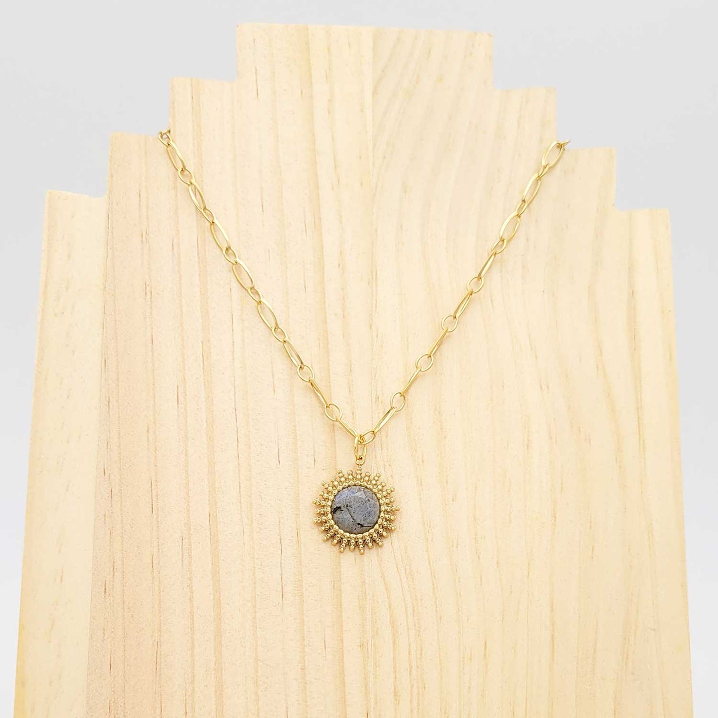Collier Bess acier inoxydable doré labradorite