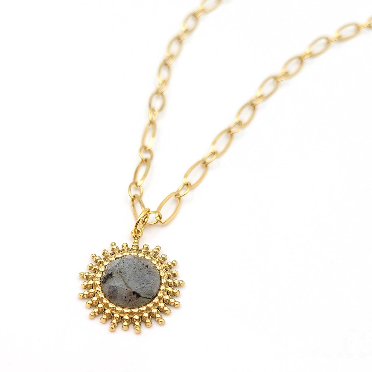 Collier Bess acier inoxydable doré labradorite