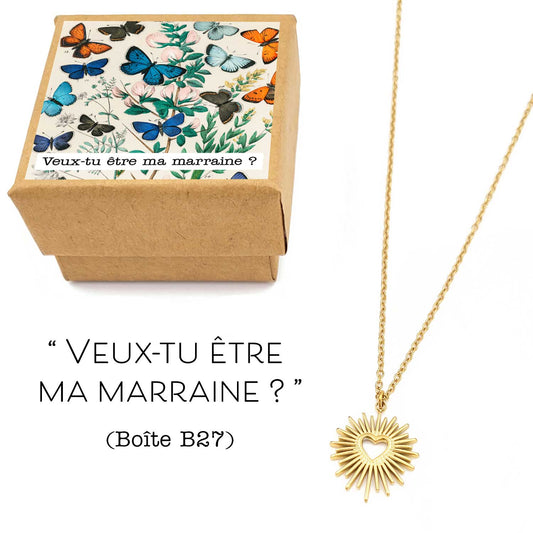 Collier Gloria - acier inoxydable doré avec coeur sacré - exvoto