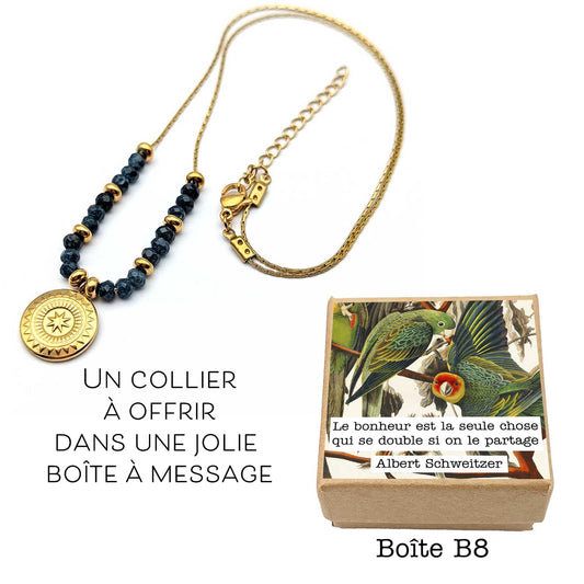 Collier Louise Bleu Marine - Le bonheur est la seule chose qui se double si on le partage