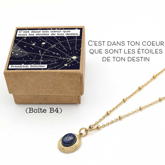 Cadeau citation destin - Collier Lucille doré avec jade bleue