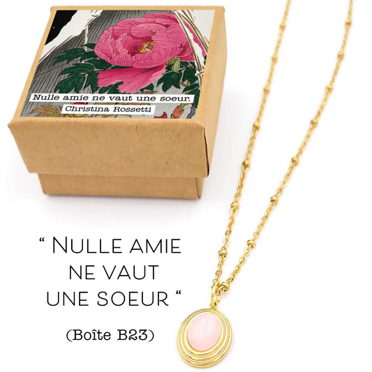 Collier Lucille - acier inoxydable doré avec quartz rose