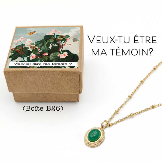 Cadeau demande témoin mariage - Collier doré jade verte dans boîte B26 Veux-tu être ma témoin
