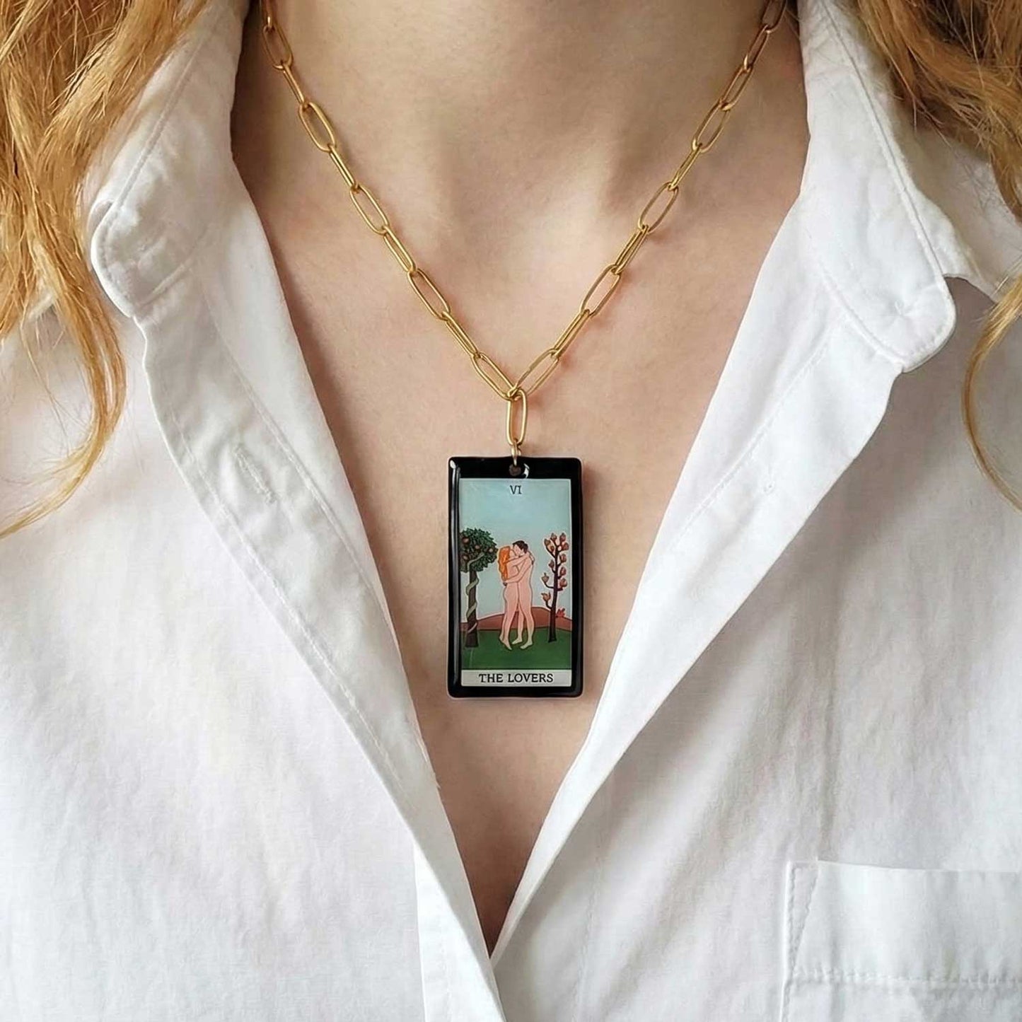 Collier pendentif tarot - The Lovers - Les amoureux