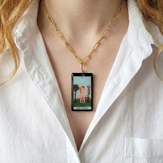 Collier pendentif tarot - The Lovers - Les amoureux