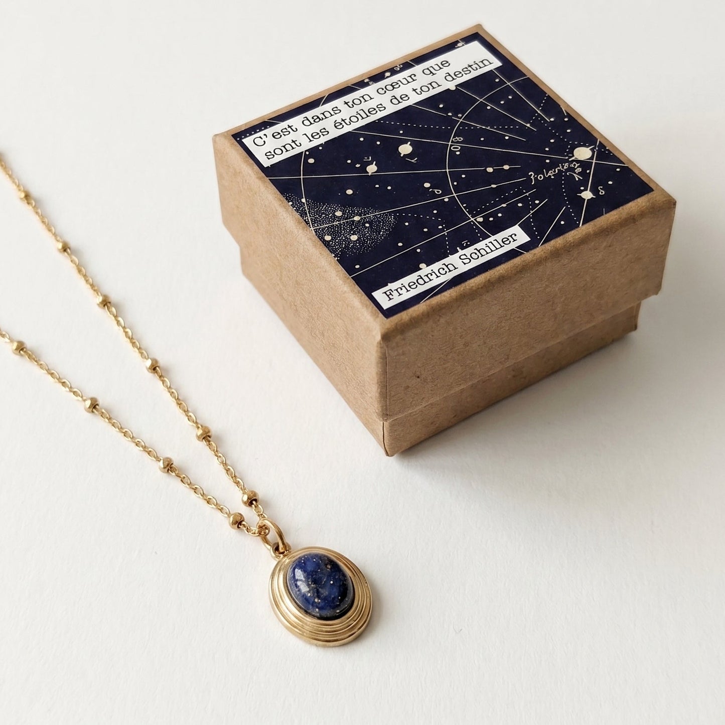 Cadeau citation destin - Collier Lucille doré avec jade bleue
