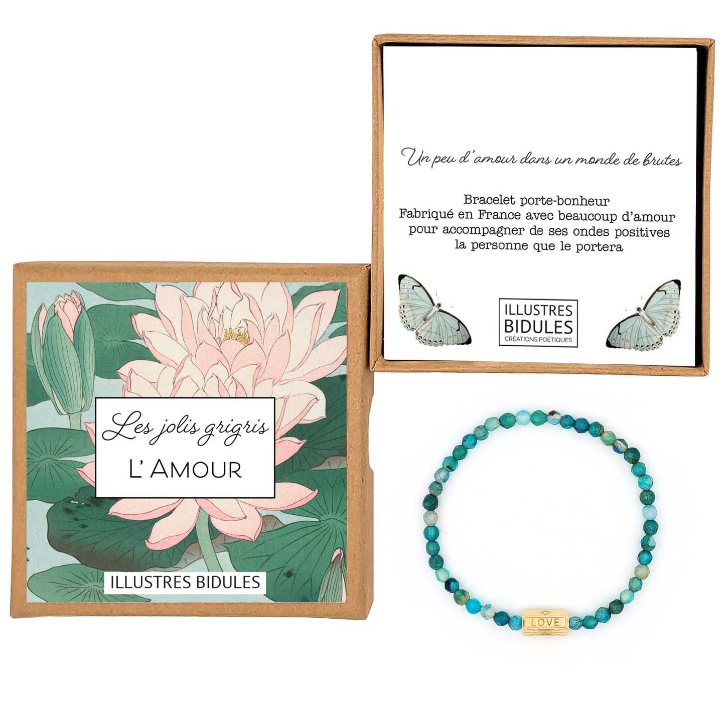 Bracelet Love Agate bleue - doré ou argenté