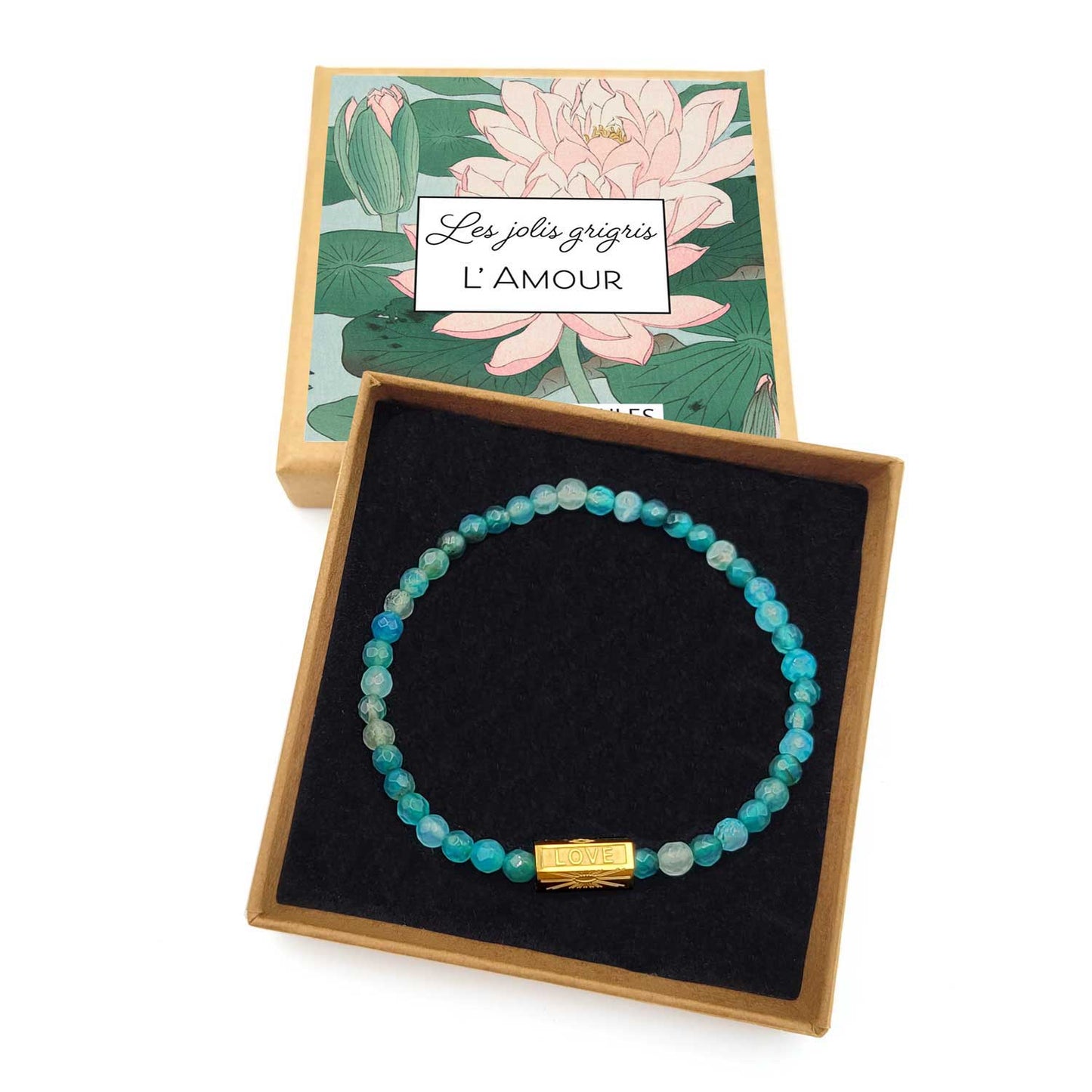 Bracelet Love Agate bleue - doré ou argenté