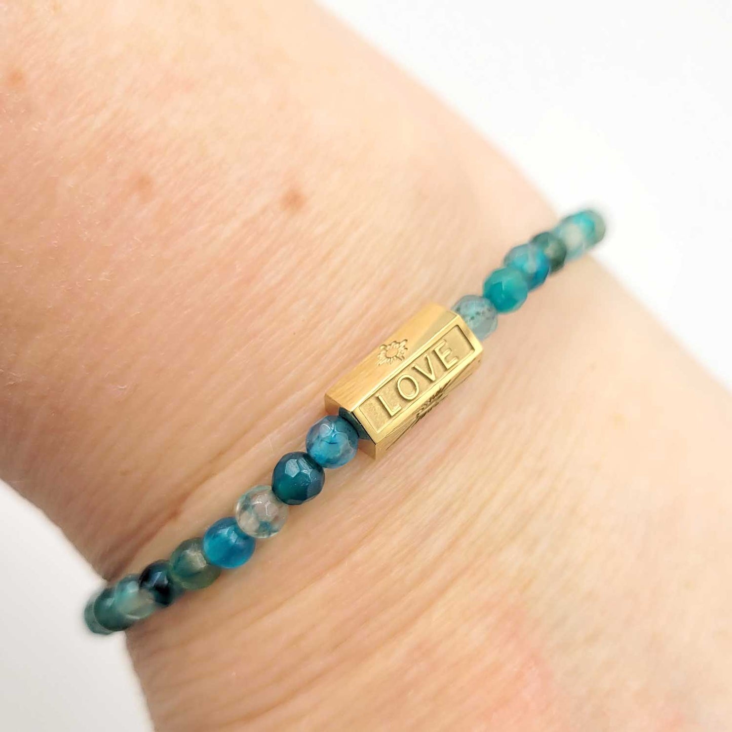 Bracelet agate bleue – Merci et bonnes vacances – Cadeau pour maîtresse, nounou, ATSEM, AESH
