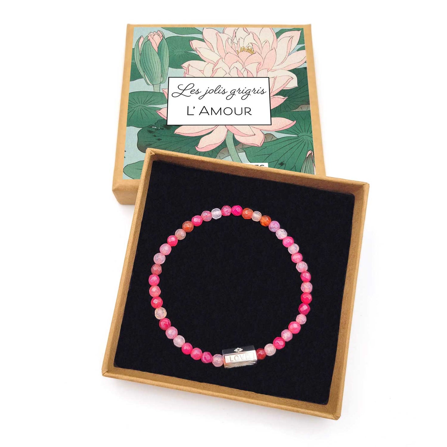 Bracelet Love Agate rose - doré ou argenté