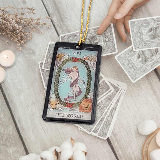 Collier pendentif tarot - The World - Le Monde