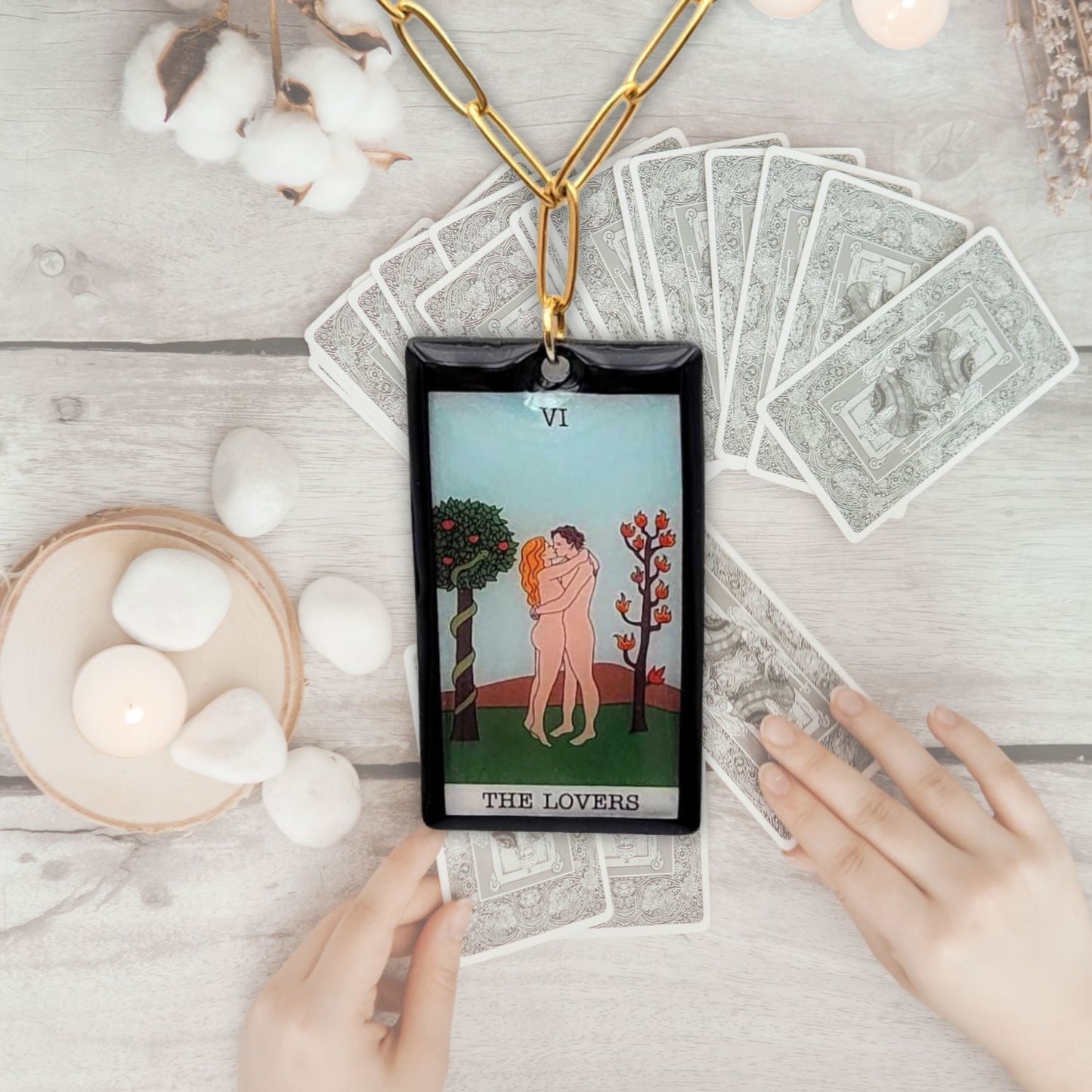 Collier pendentif tarot - The Lovers - Les amoureux