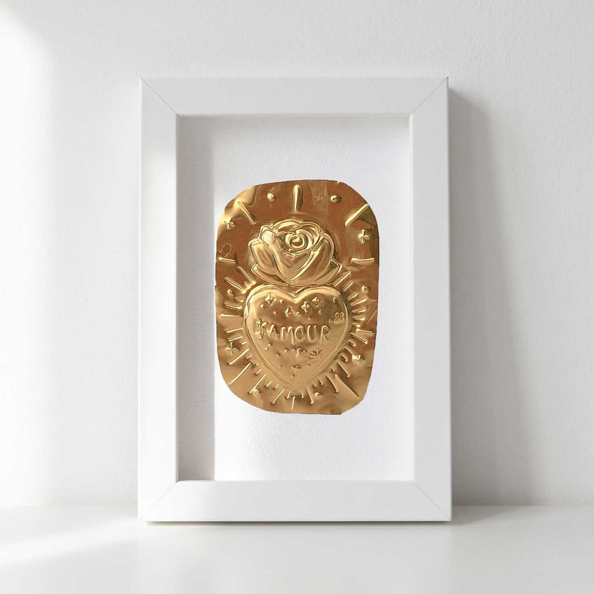 ex voto amour avec coeur et rose fait main en metal repoussé