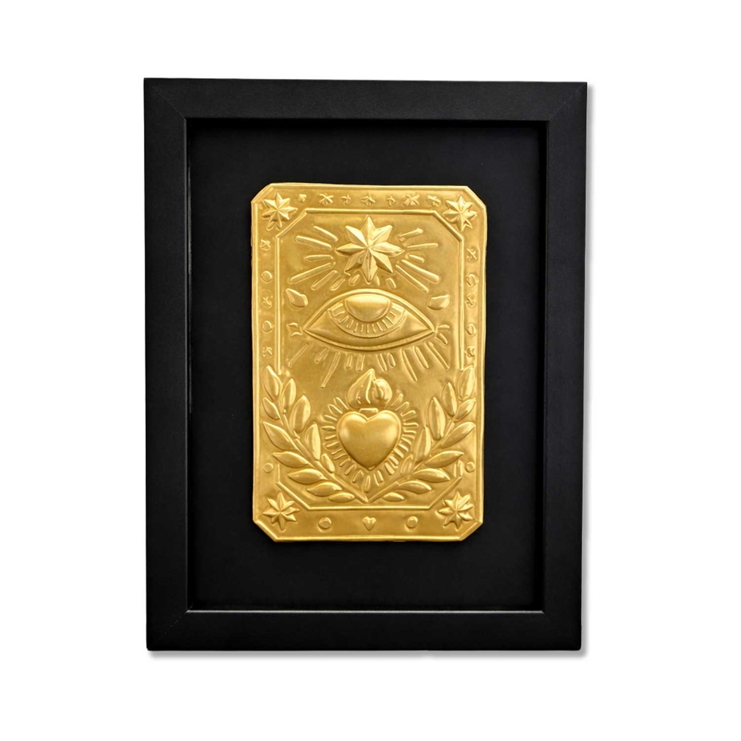 Ex-voto de protection L'Œil Gardien en métal repoussé avec laurier et étoile à 8 branches