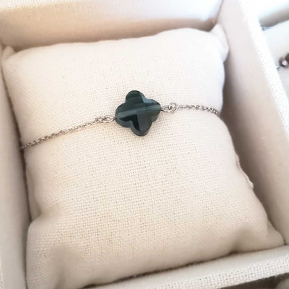 Bracelet Diane trèfle bleu de prusse - merci maîtresse - argenté