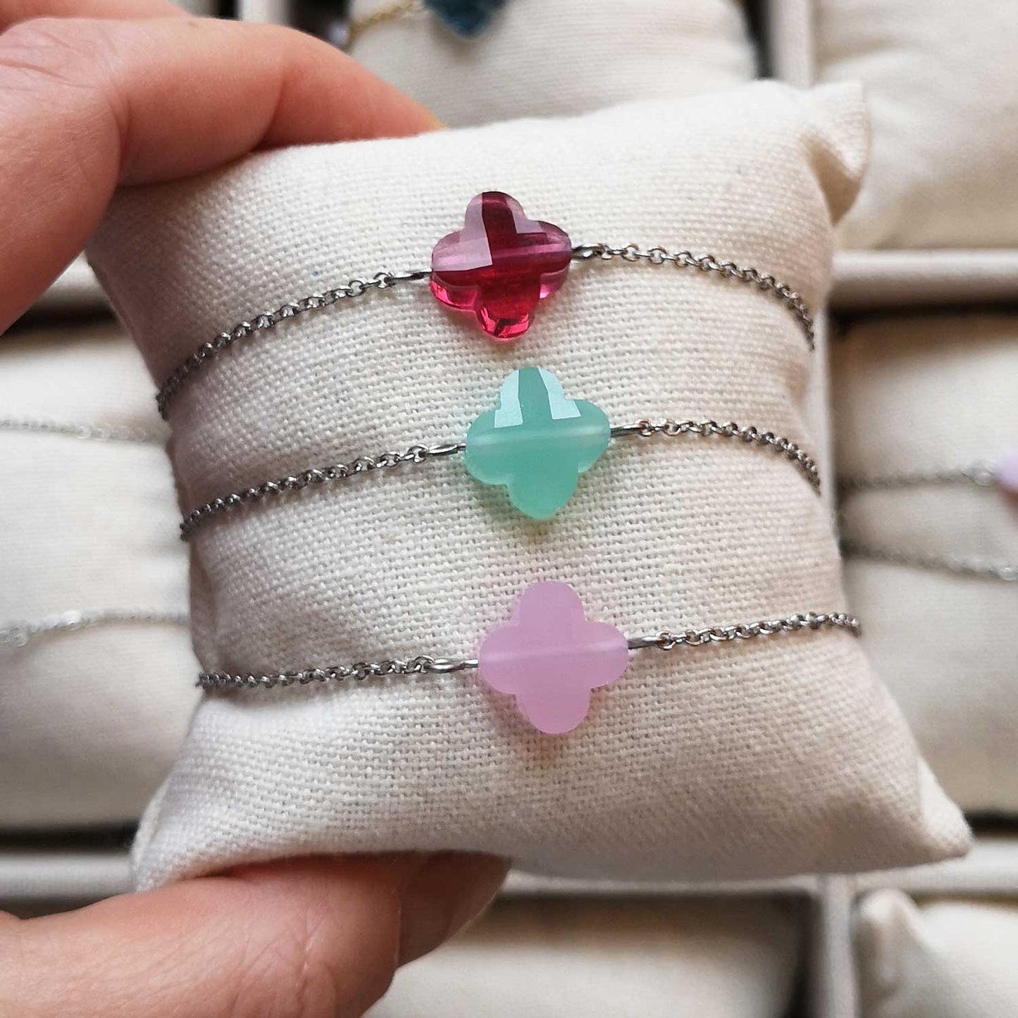 Bracelet Diane trèfle bubblegum - argenté