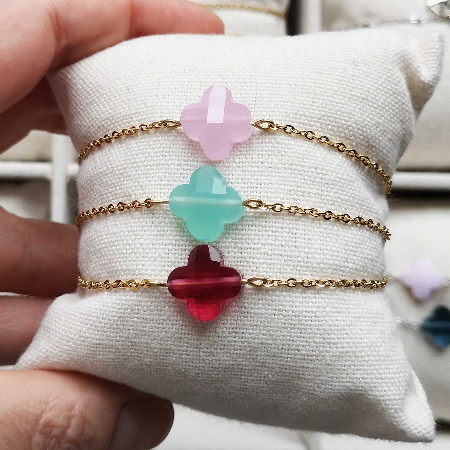 Bracelet Diane trèfle bubblegum - doré