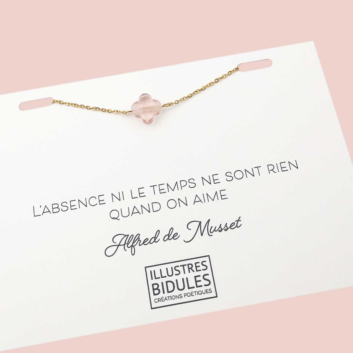 Bracelet Diane trèfle rose translucide - doré