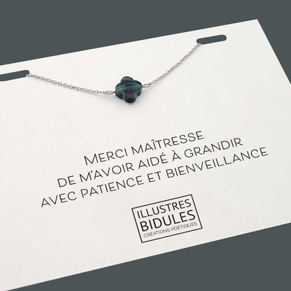  Bracelet à message Diane trèfle bleu de Prusse argenté, cadeau pour une maîtresse — Illustres Bidules