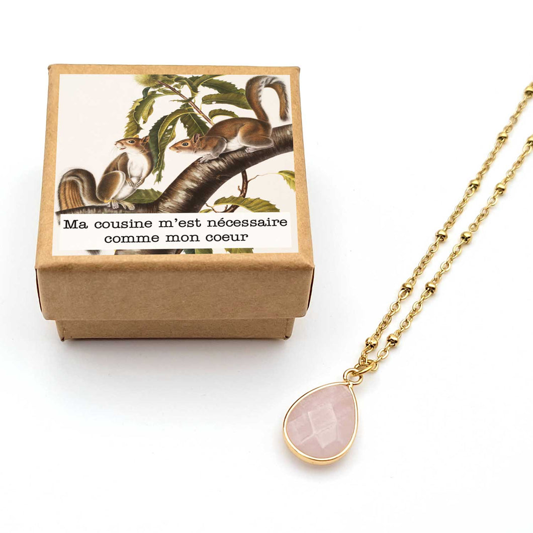 Illustres Bidules Collier Selma BIS doré avec pendentif en quartz rose