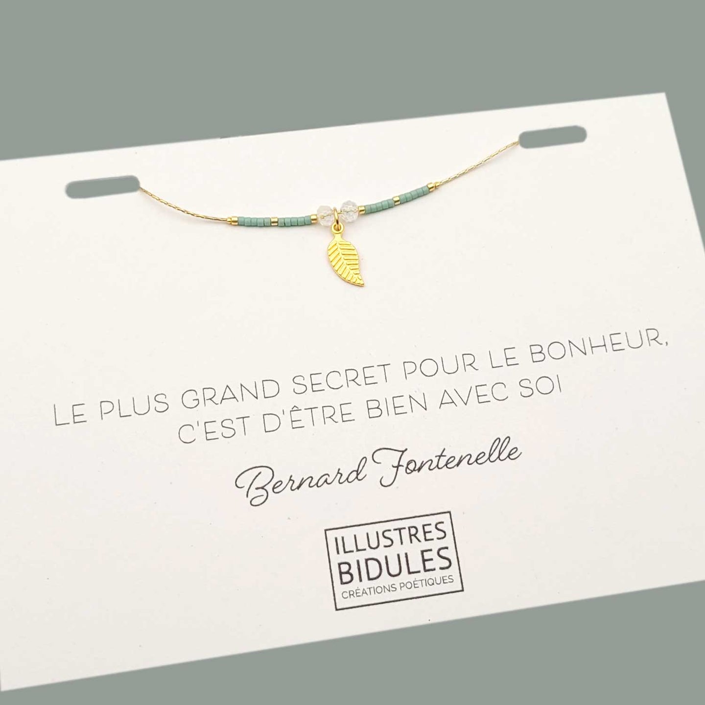 Bracelet miyuki - petite feuille - bleu - Le plus grand secret pour le bonheur c'est d'être bien avec soi