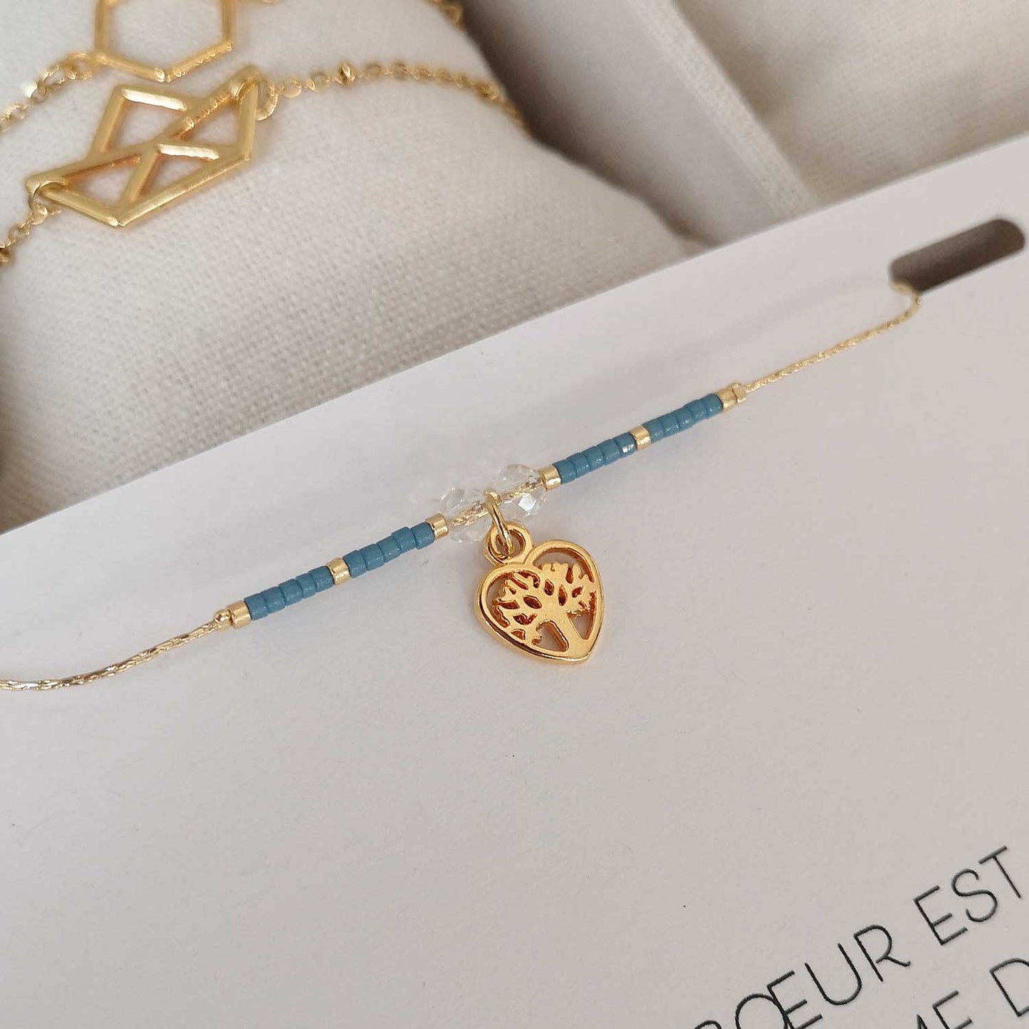 Bracelet miyuki petit arbre de vie - bleu - Le cœur d'une sœur est un diamant de pureté