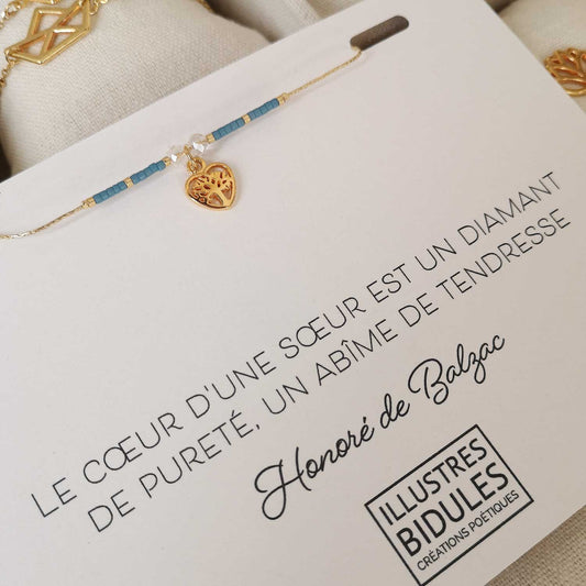 Bracelet miyuki petit arbre de vie - bleu - Le cœur d'une sœur est un diamant de pureté