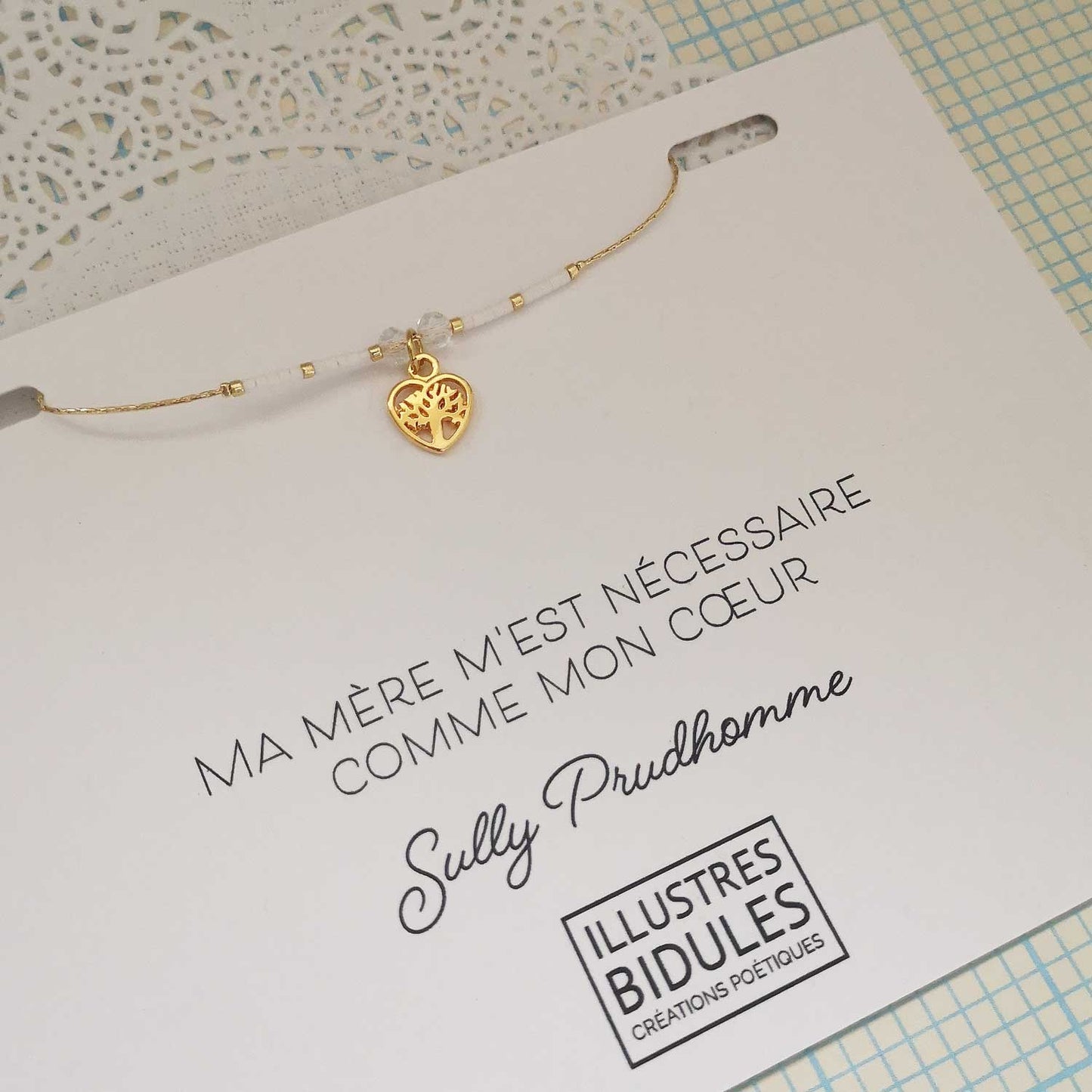 Bracelet miyuki petit arbre de vie - blanc - Ma mère m'est nécessaire comme mon coeur