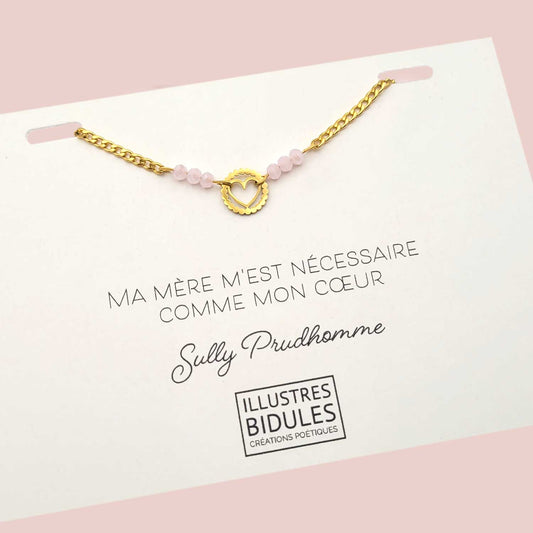 Bracelet Inox: Coeur rond: Ma mère m'est nécessaire comme mon coeur-doré