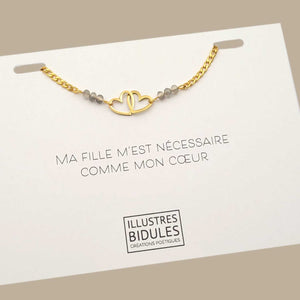 Bracelet Inox: double coeur: Ma fille m'est nécessaire comme mon coeur-doré Illustres Bidules