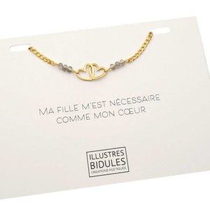 Bracelet Inox: double coeur: Ma fille m'est nécessaire comme mon coeur-doré Illustres Bidules