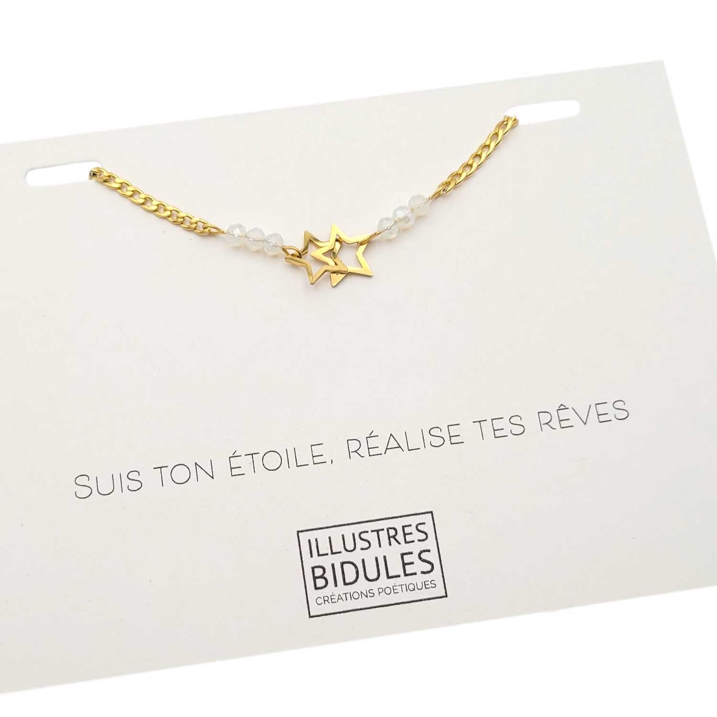 Bracelet Inox: double étoile: Suis ton étoile réalise tes rêves - doré