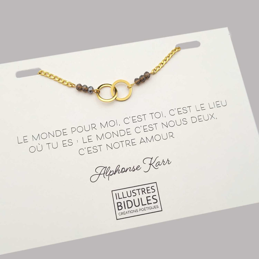 Illustres Bidules Bracelet Inox: double anneau: Le monde pour moi c'est toi-doré