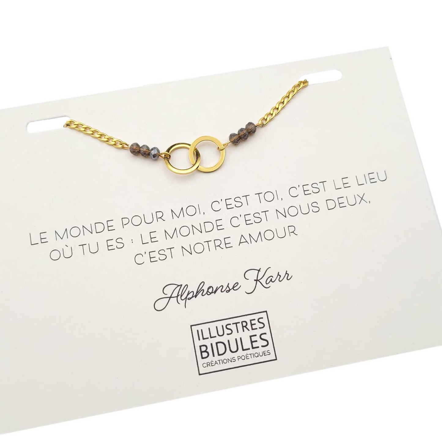 Bracelet Inox: double anneau: Le monde pour moi c'est toi-doré