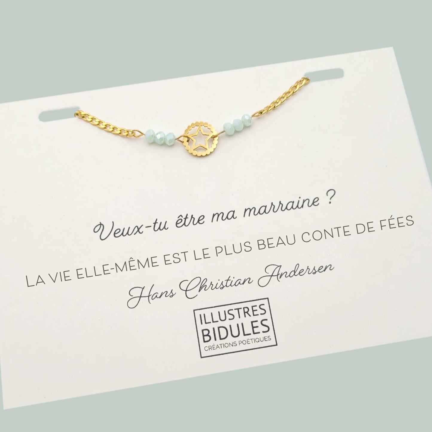 Bracelet Inox: étoile rond: Veux tu être ma marraine-doré