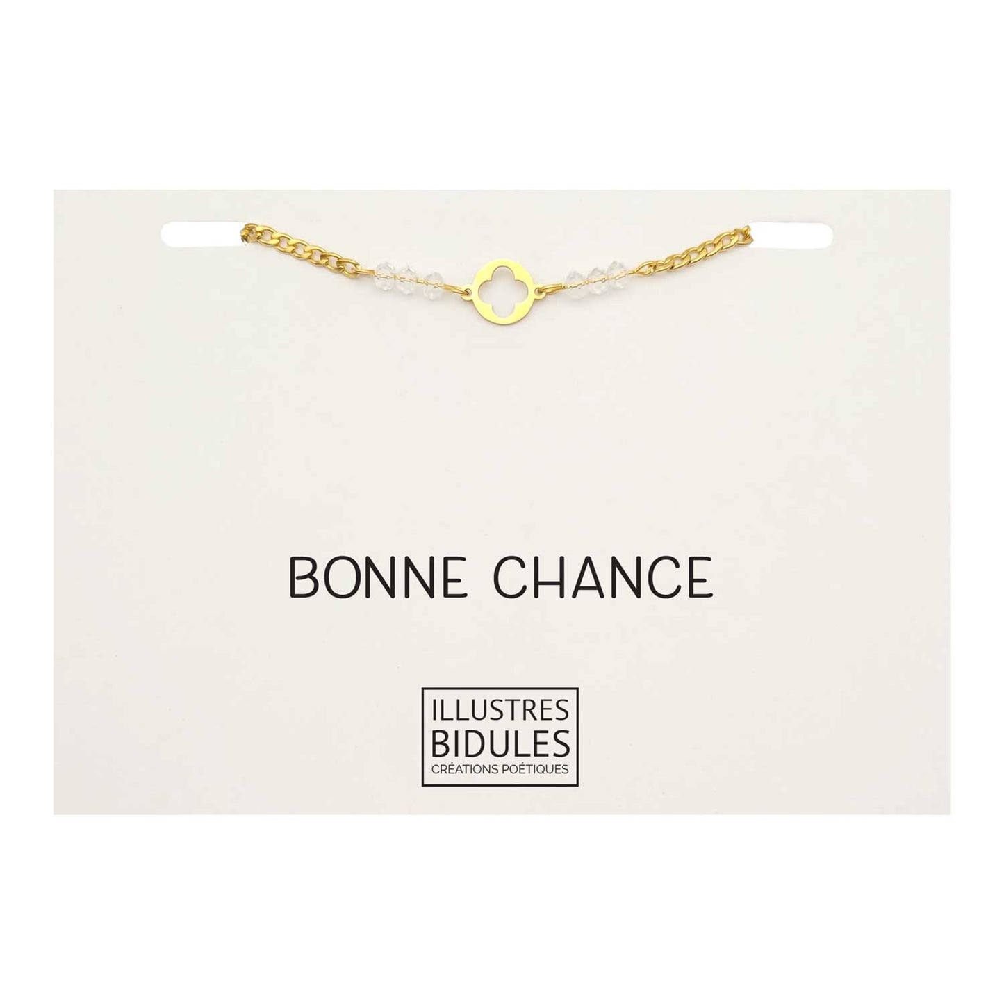 Bracelet Inox trèfle cristal doré - Bonne chance