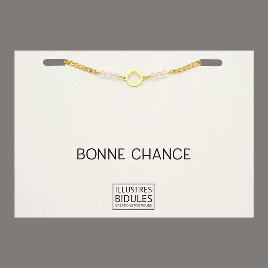 Bracelet Inox trèfle cristal doré - Bonne chance